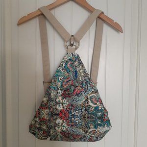 Black Butterfly Canvas Backpack in a Blue Floral Print